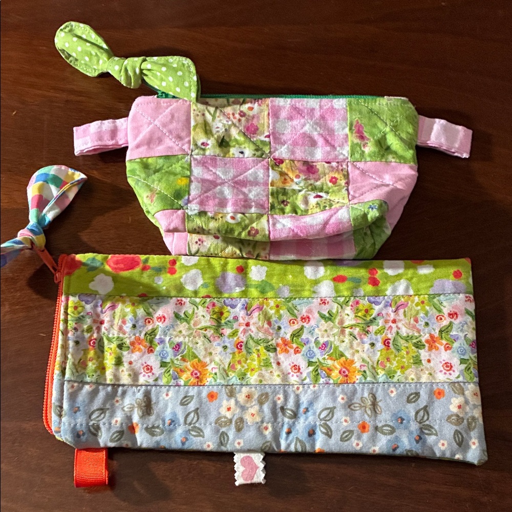 Girls' Pink & Green Quilted Cosmetic Pouch Set - Kids Accessories